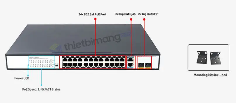 Switch PoE FMC-24PFE2GC