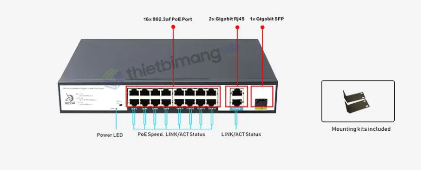 Switch PoE FMC-16PFE2GE1GF