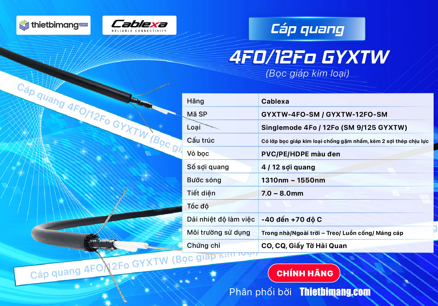 Cáp quang 4FO/12Fo GYXTW Cáp quang 4FO/12Fo GYXTW
