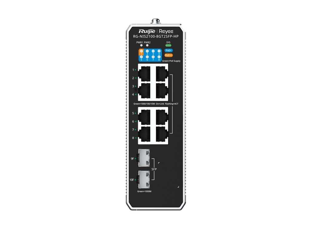 Switch công nghiệp Ruijie RG-NIS2100-8GT2SFP-HP có công tắc DIP với chế độ ERPS