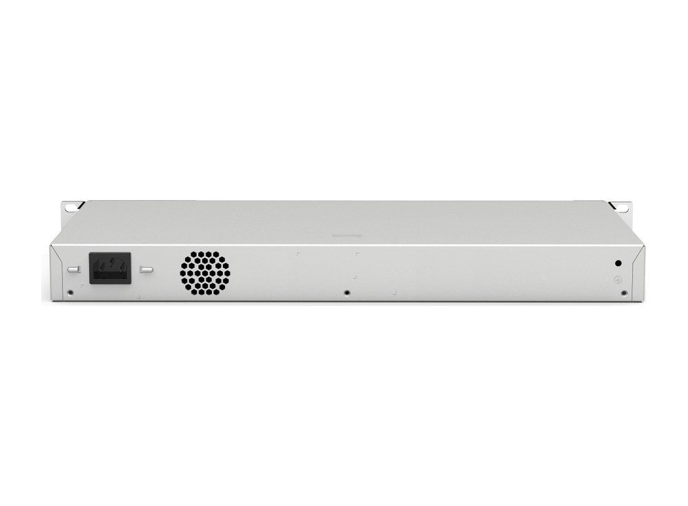 Mặt sau switch Ruijie RG-NBS5100-24GT4SFP với cổng nguồn AC và lỗ thông gió