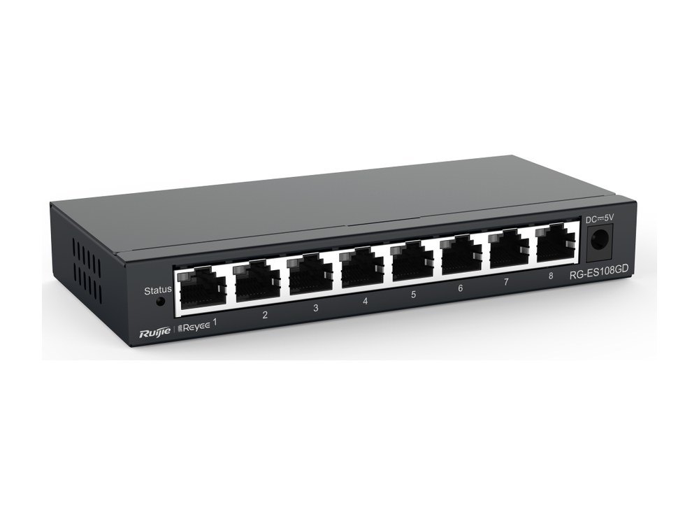 Switch Ruijie RG-ES108GD 8 cổng Gigabit vỏ kim loại nhìn chéo phía trước