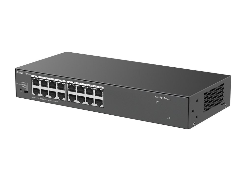 Switch Ruijie RG-ES116G-L 16 cổng Gigabit vỏ kim loại, lắp được tủ rack 19 inch