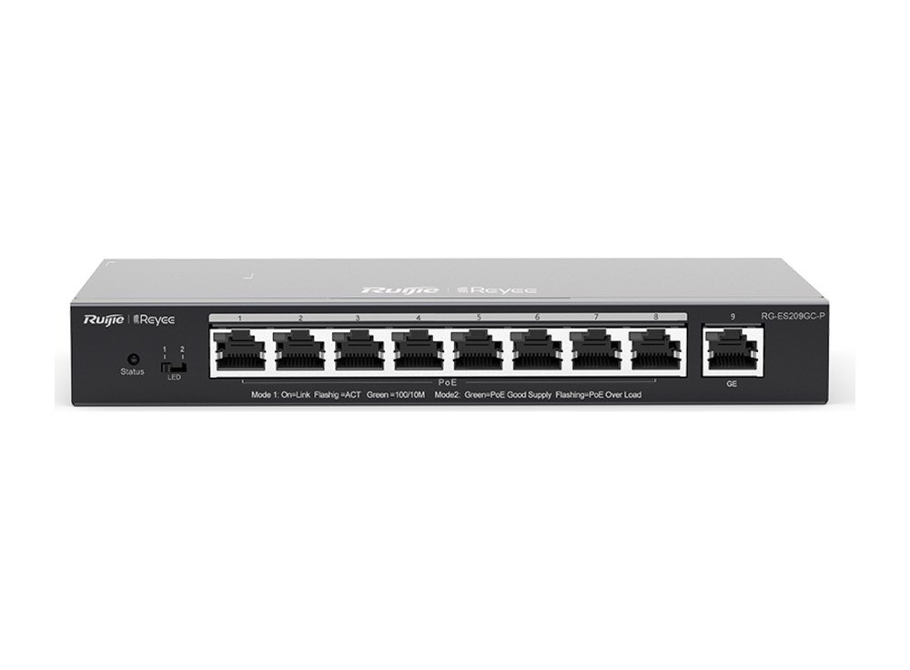 Switch PoE quản lý trên Cloud Ruijie RG-ES209GC-P 9 cổng Gigabit, 8 cổng PoE+