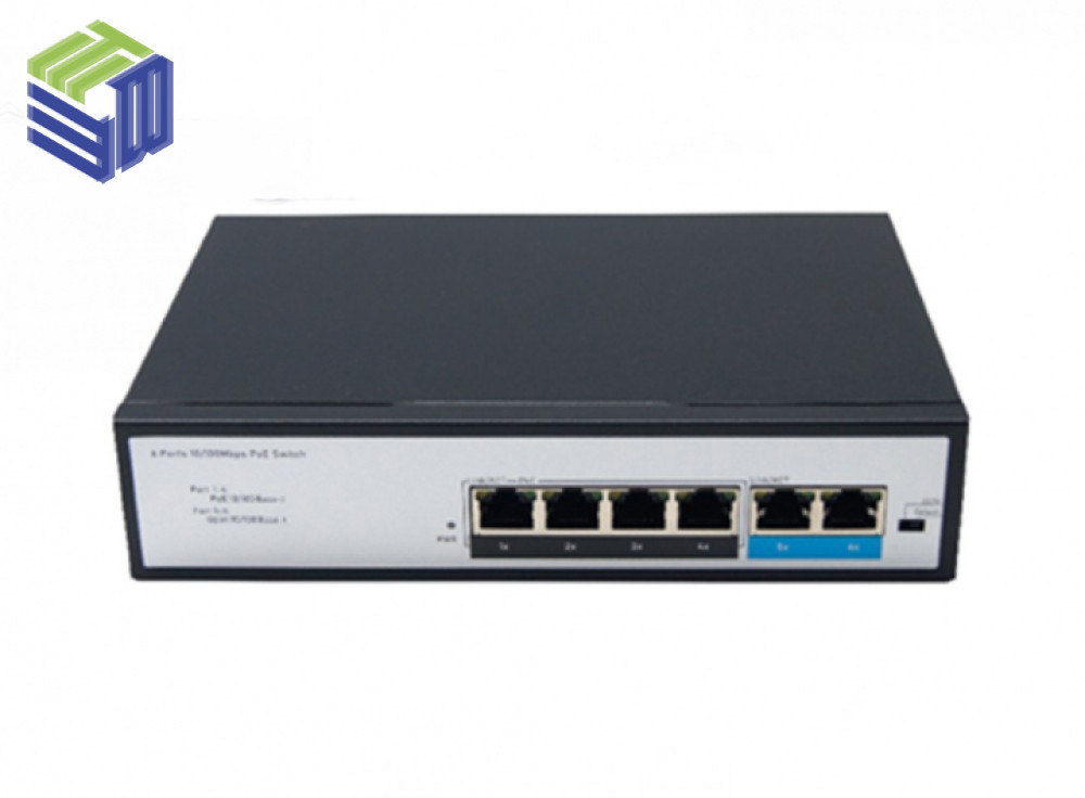 Switch PoE 4 Port 10/100Mbps PoE Switch with 2 port RJ45 Uplink