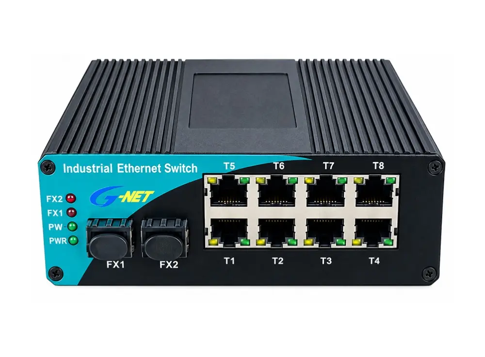 Switch công nghiệp G-NET 8 cổng Gigabit PoE 2 khe SFP vỏ kim loại gắn DIN rail