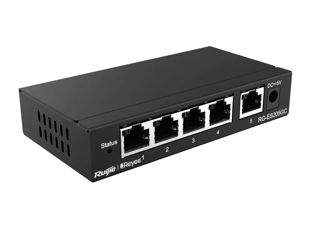 Switch Ruijie RG-ES205GC 5 cổng Gigabit, ảnh hãng nhìn chéo phía trước