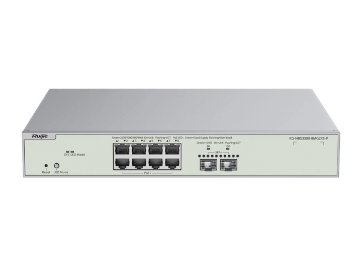 Switch Ruijie RG-NBS3300-8MG2XS-P 8 cổng 2,5G PoE+, 2 cổng SFP+, ảnh mặt trước của hãng