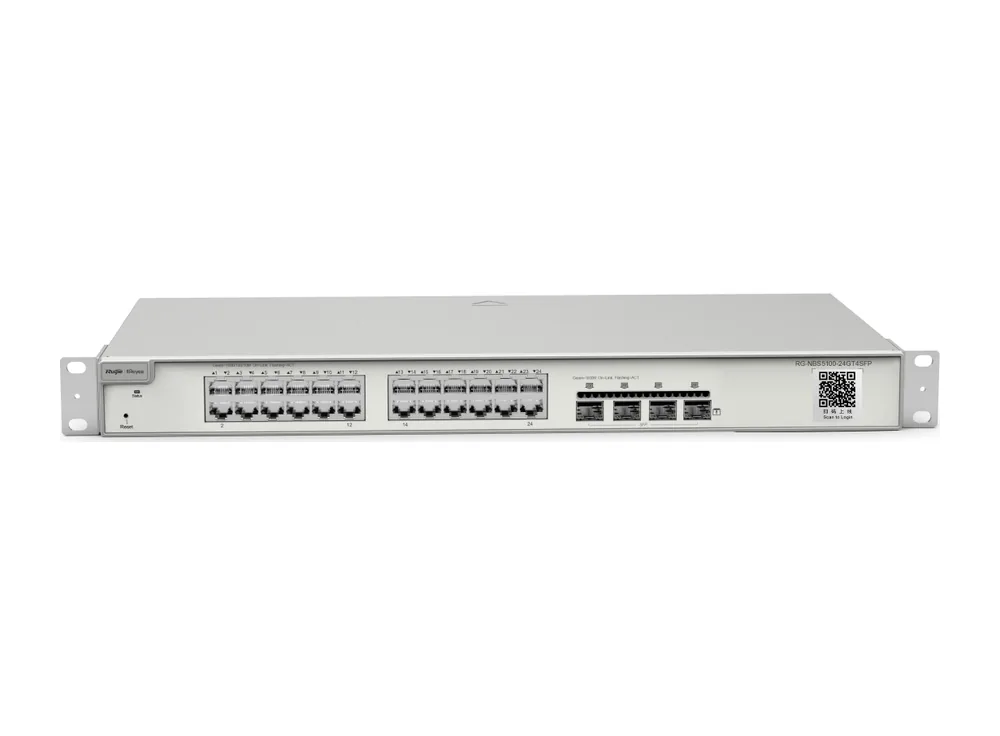 RG-NBS5100-24GT4SFP nhìn từ phía trước, góc cao