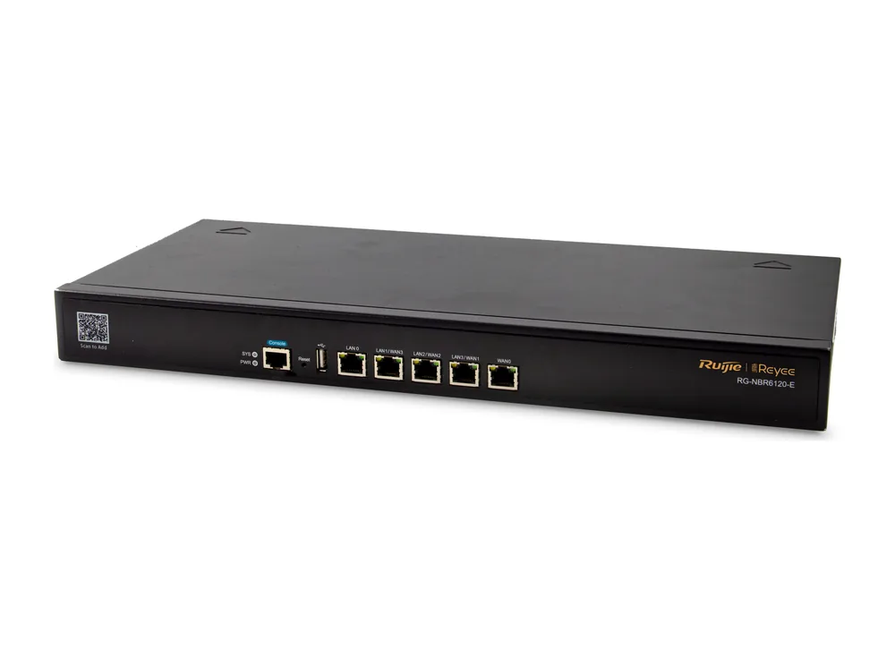 Router RG-NBR6120-E nhìn chéo phía trước, ảnh hãng Ruijie