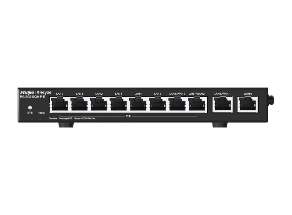 Router PoE Ruijie RG-EG310GH-P-E 10 cổng, ảnh mặt trước của hãng