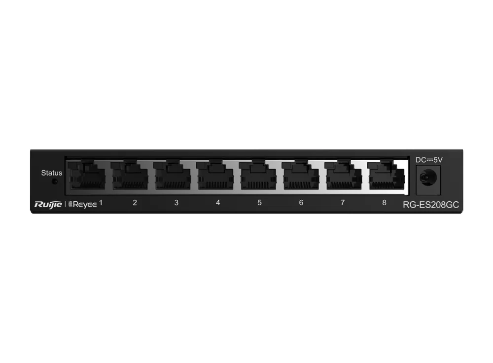 Mặt trước RG-ES208GC nhìn thẳng, ảnh của hãng Ruijie