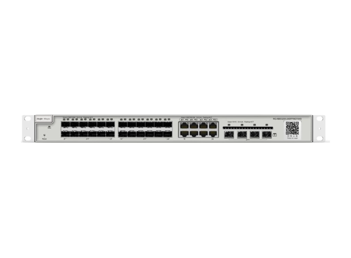 RG-NBS3200-24SFP/8GT4XS mặt trước, 24 khe SFP 1G và 4 khe SFP+ 10G
