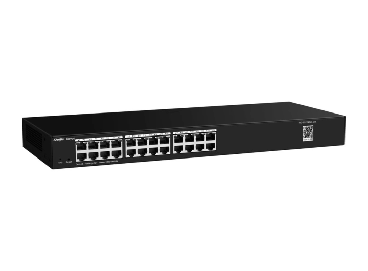 Switch Ruijie RG-ES224GC-V2 24 cổng Gigabit nhìn chéo từ bên trái, ảnh hãng