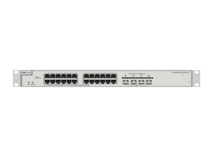 RG-NBS3200-24GT4XS-P-V2 mặt trước – 24 cổng PoE/PoE+ và 4 khe SFP+ 10G