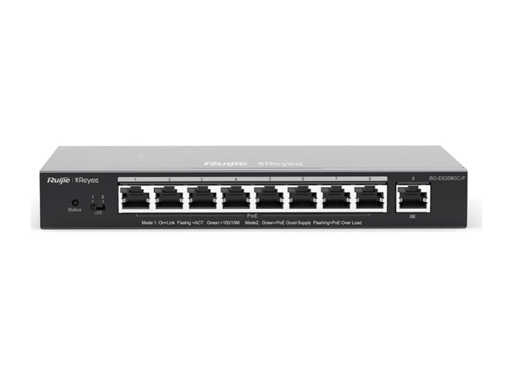 Switch Ruijie RG-ES209GC-P 9 cổng Gigabit, 8 cổng PoE+, ảnh hãng mặt trước