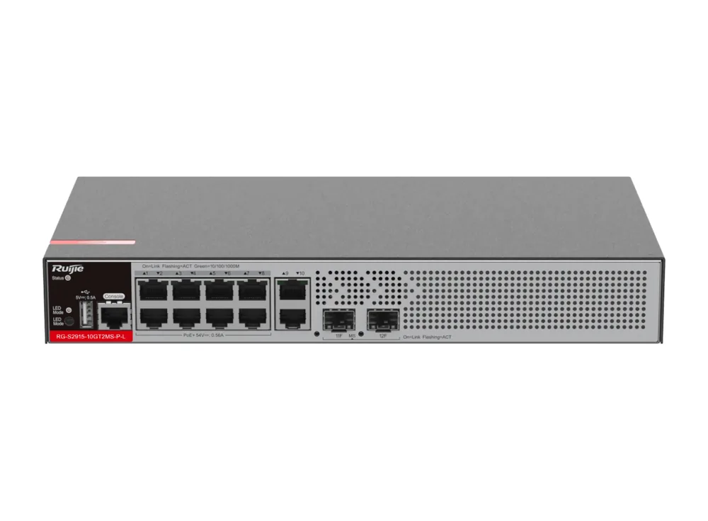 Switch 10 cổng RG-S2915-10GT2MS-P-L (8 cổng PoE+), góc trước