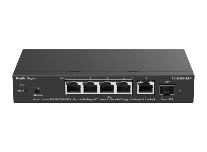 Switch Ruijie RG-ES206MG-P 5 cổng 2.5G và 1 SFP+ 10G, ảnh hãng mặt trước