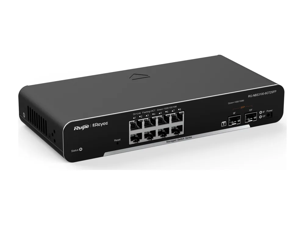 Switch Ruijie RG-NBS3100-8GT2SFP 8 cổng Gigabit và 2 SFP, ảnh hãng nhìn chéo