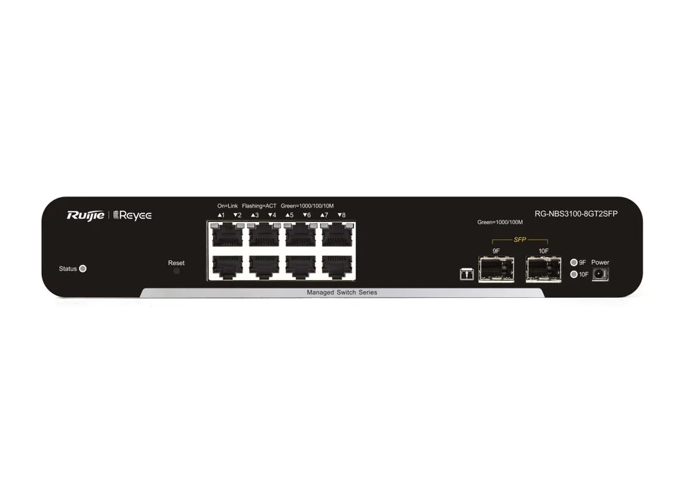 Mặt trước RG-NBS3100-8GT2SFP nhìn thẳng, ảnh của Ruijie