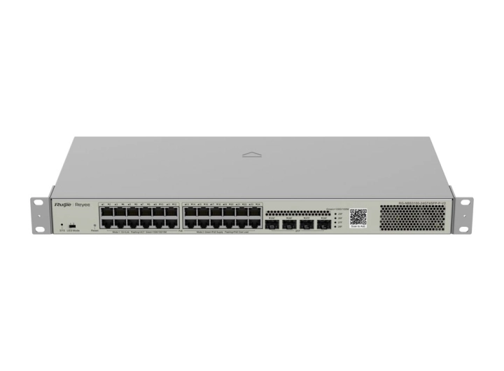 RG-NBS3100-24GT4SFP-P-V2 nhìn từ phía trước, góc cao, ảnh hãng