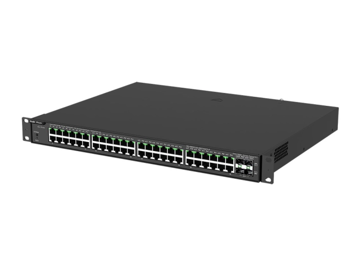 RG-NBS3100-48GT4SFP-P nhìn chéo từ bên trái, ảnh hãng Ruijie
