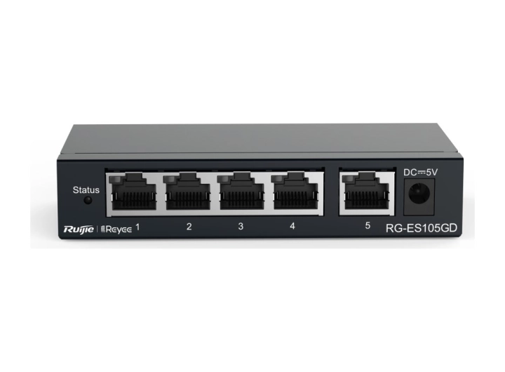 Mặt trước RG-ES105GD nhìn từ góc cao, ảnh hãng Ruijie