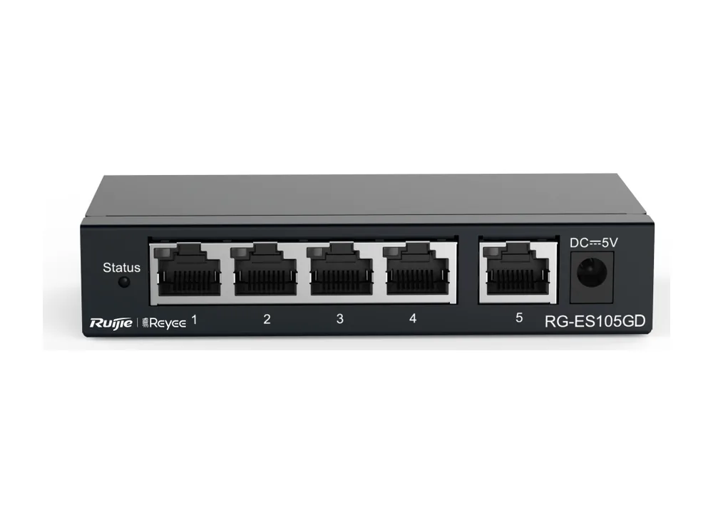 Mặt trước RG-ES105GD nhìn từ góc cao, ảnh hãng Ruijie
