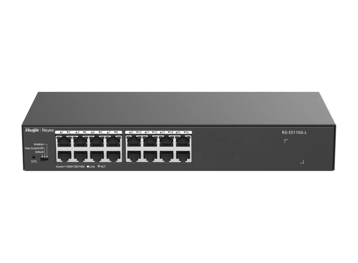 RG-ES116G-L nhìn từ phía trước, góc cao, ảnh hãng Ruijie