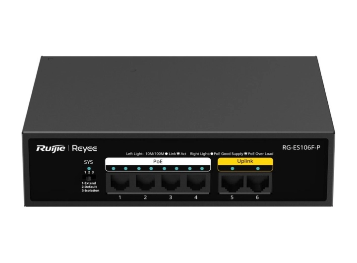 Mặt trước RG-ES106F-P nhìn thẳng, ảnh hãng Ruijie