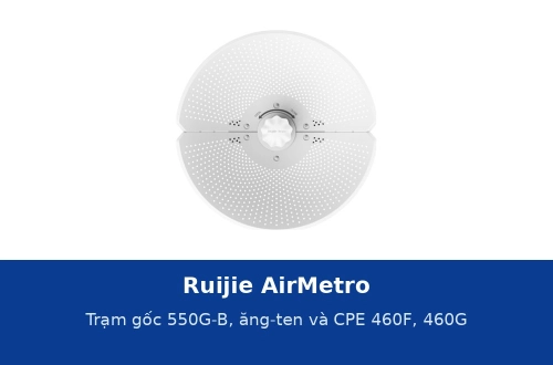 Mạng điểm–đa điểm Ruijie AirMetro: trạm gốc AirMetro550G-B, ăng-ten 90°, 120°, 360° và CPE AirMetro460F, 460G