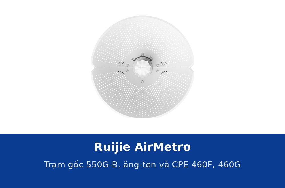Mạng điểm–đa điểm Ruijie AirMetro: trạm gốc AirMetro550G-B, ăng-ten 90°, 120°, 360° và CPE AirMetro460F, 460G