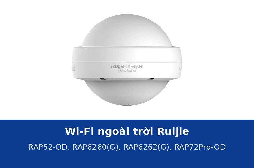Access point ngoài trời Ruijie: RAP52-OD, RAP6260(G), RAP6262(G), RAP72Pro-OD theo tầm phủ, chuẩn IP và nguồn